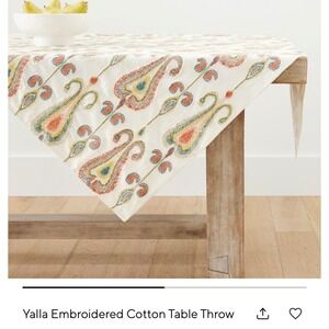 Pottery Barn Yalla Ikat Embroidered Cotton Table Throw 50x50 Cream Multi NEW